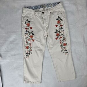 Vintage America‎ Bestie Jeans White Denim Embroidered Floral Skinny Ankle 6/28